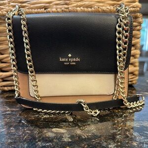 Kate Spade Black and Cream Crossbody Bag with Silver Chain